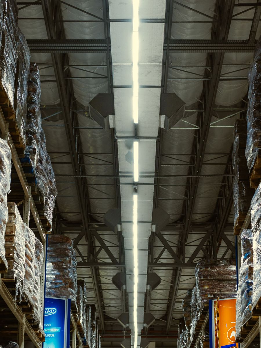 Frozen storage aisle lined with racking
